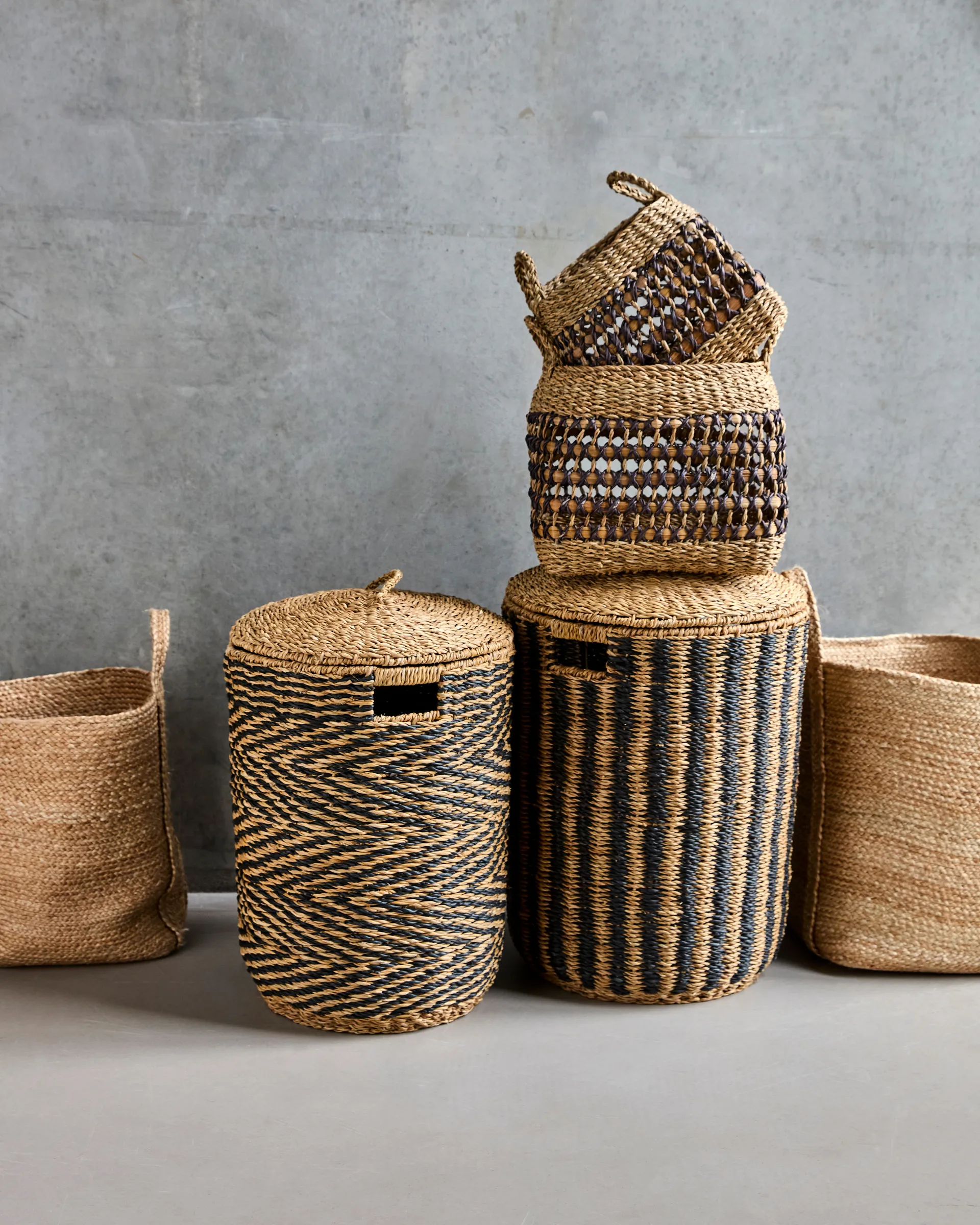 Cesto tvättkorg 2 delar, Natur-svart House Doctor