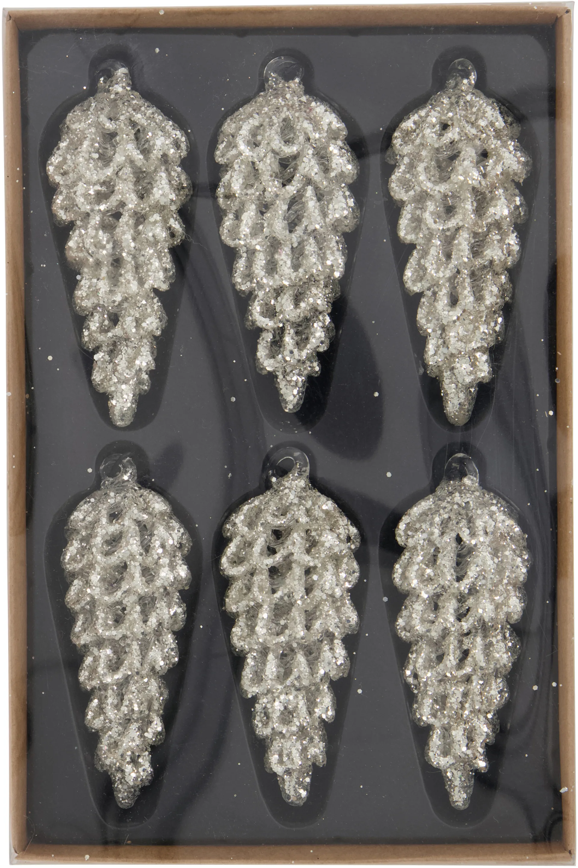 Cone julhänge 9 cm 6-pack, Silver House Doctor