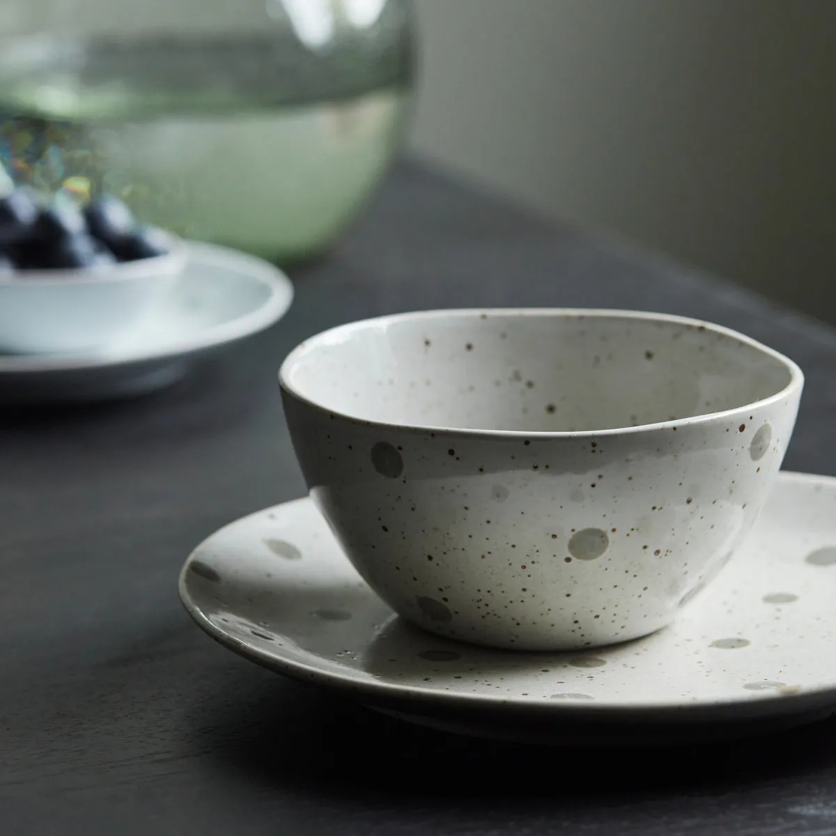 Dots skål Ø12 cm, Vit-gröna prickar House Doctor