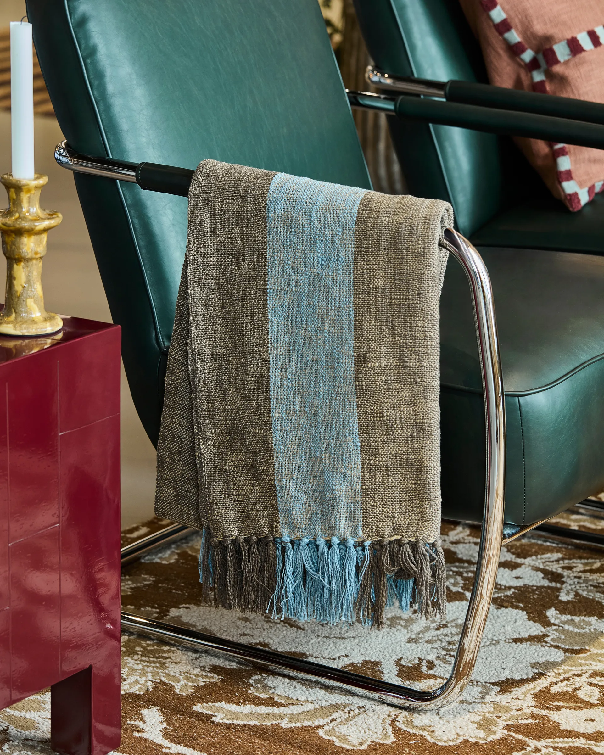 Ponra pläd 130x180 cm, Brun-Ljusblå House Doctor