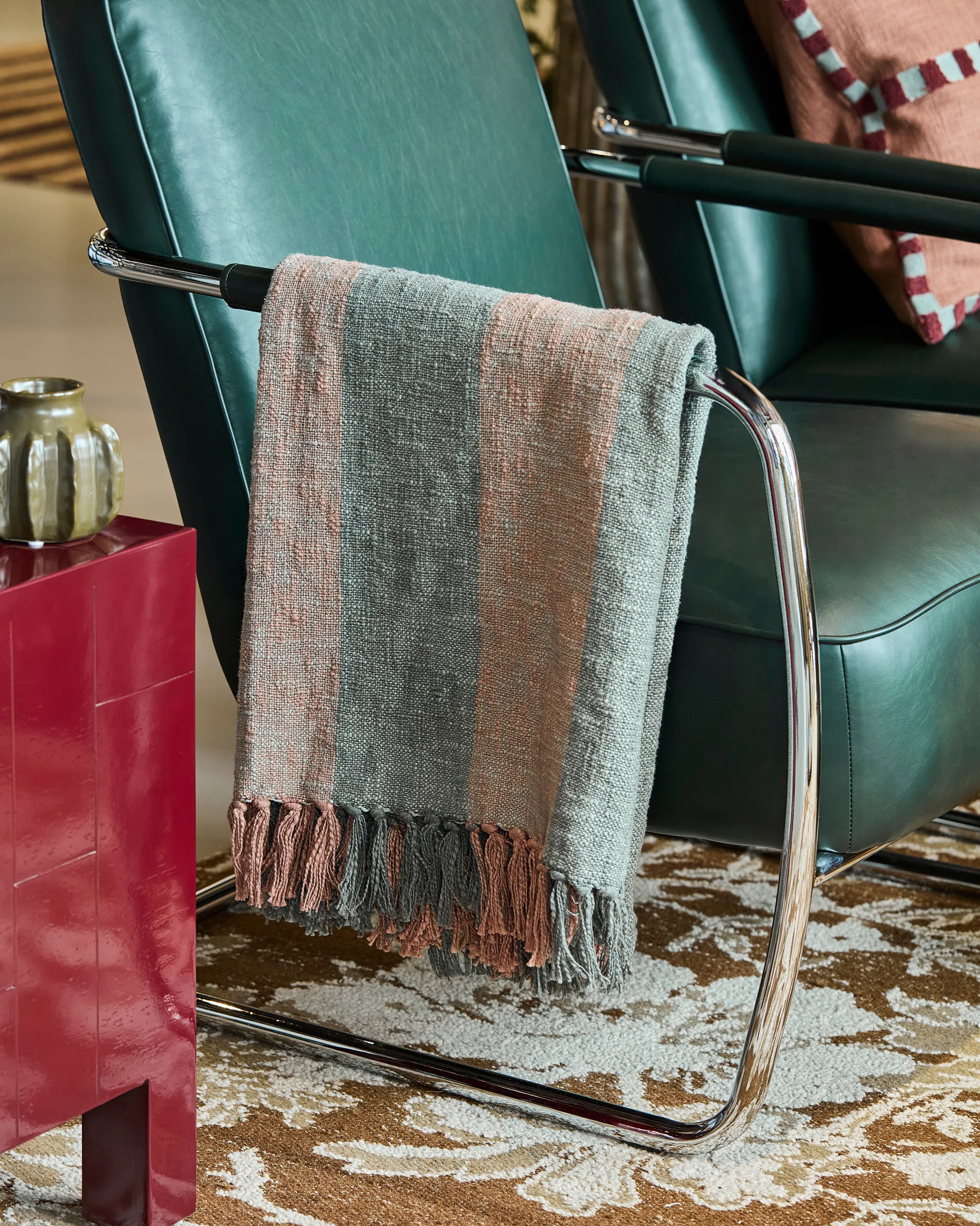 Ponra pläd 130x180 cm, Khaki-Bränd röd House Doctor