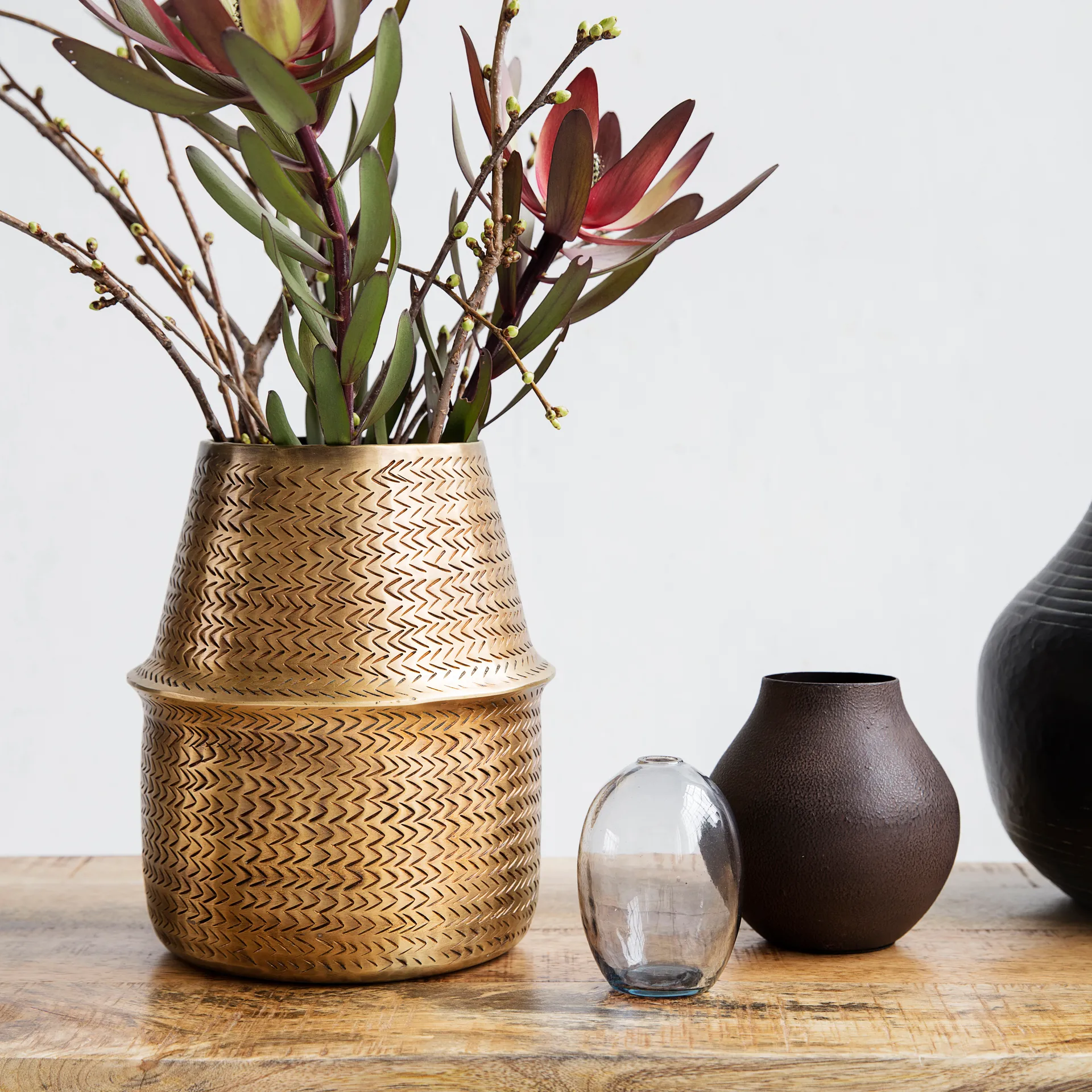 Rattan kruka Ø19 cm, mässing House Doctor