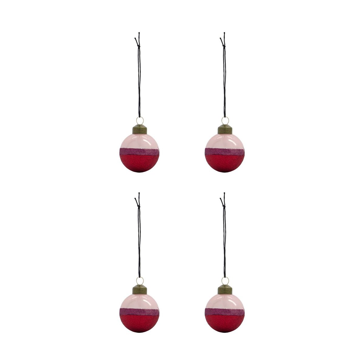 House Doctor Stripe julkula 5 cm 4-pack Rosa-röd | Skandinavisk Design | Juldekorationer & Julpynt | Röd