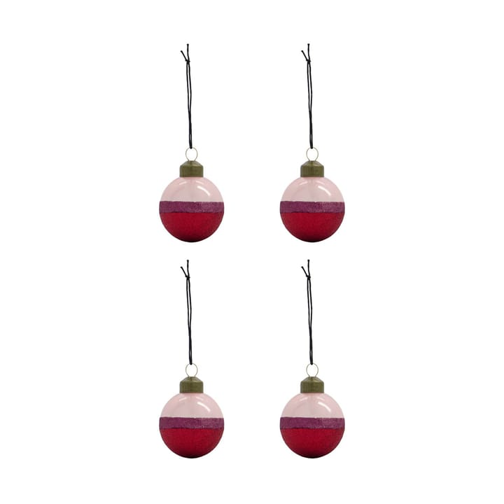 Stripe julkula Ø8 cm 4-pack - Rosa-röd - House Doctor