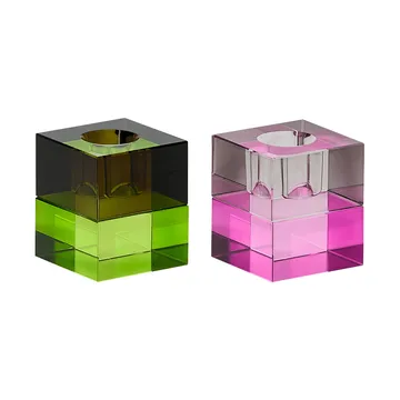 Block ljushållare 2 delar - Brown-green, gray-pink - Hübsch Interior