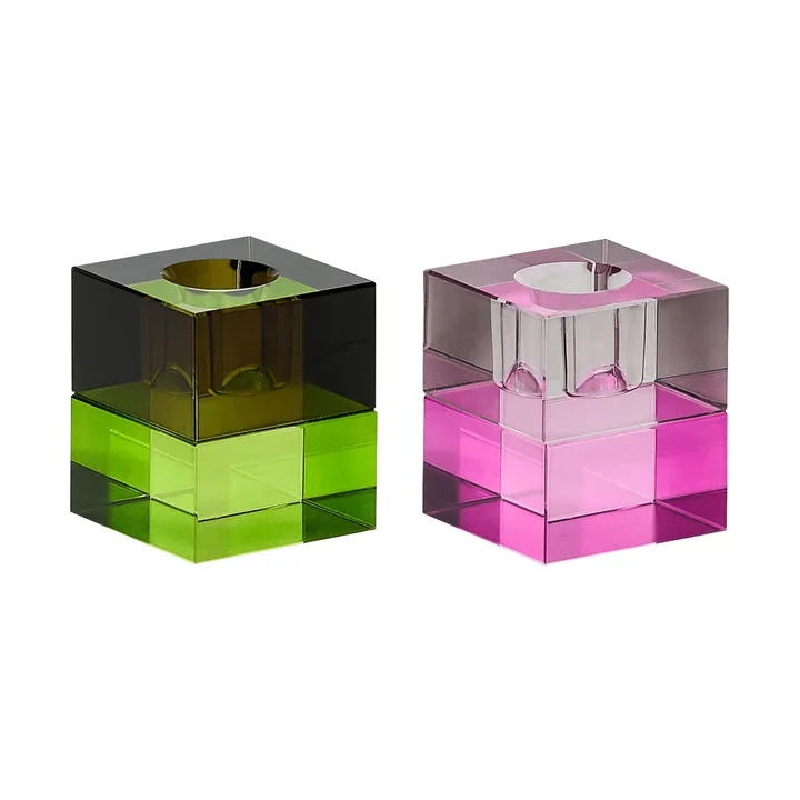 Block ljushållare 2 delar - Brown-green, gray-pink - Hübsch