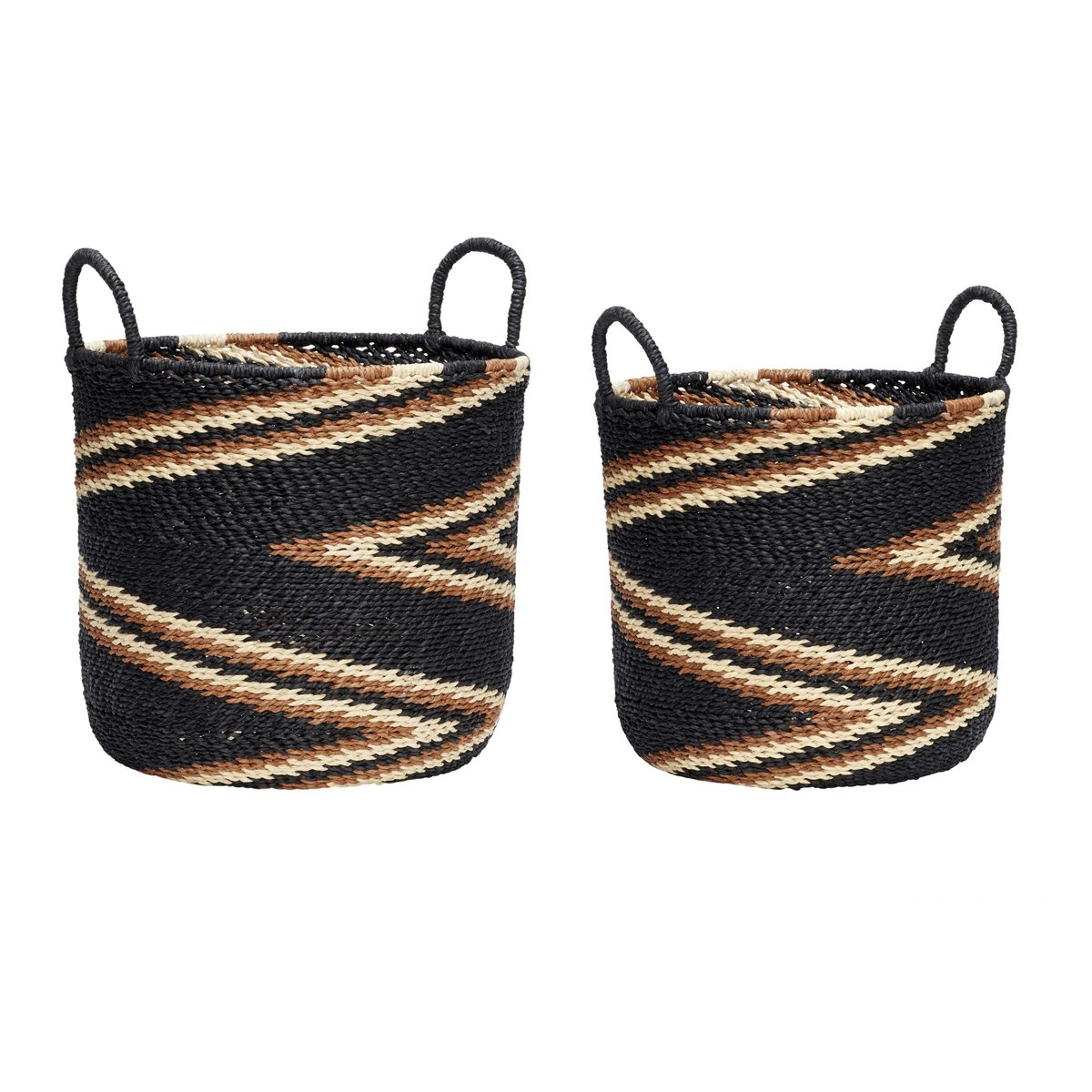 Hübsch Korgar rund 2-pack Svart-brun-natur | Skandinavisk Design | Förvaringskorgar | Multi