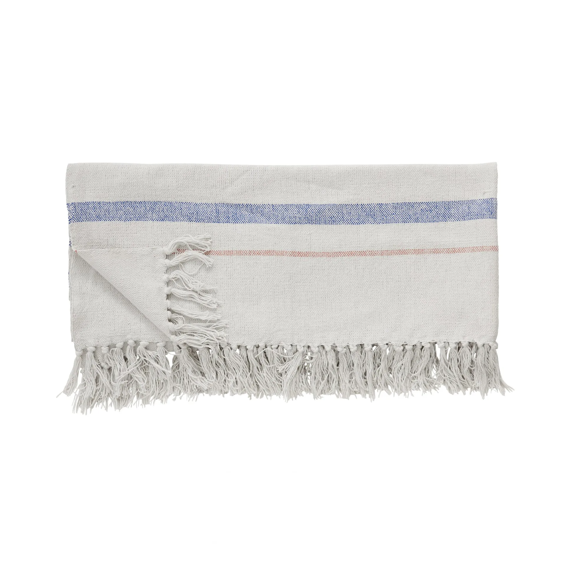 Pläd bomull 140x200 cm, Beige-blå-röd Hübsch Interior