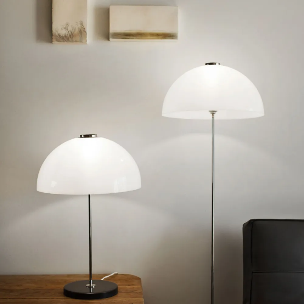 Kupoli golvlampa, grå, metalldetaljer, vit skärm Innolux
