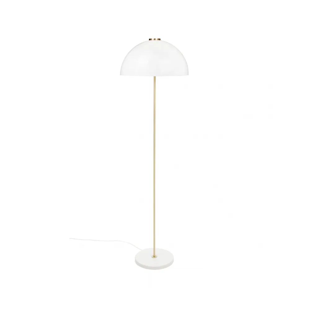 Kupoli golvlampa, Vit-mässingsdetaljer-vit skärm Innolux