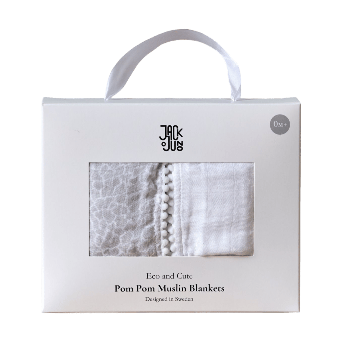 Jack o Juno Pom Pom muslinfilt 120x120 cm 2-pack Pearl & Giraffe gray
