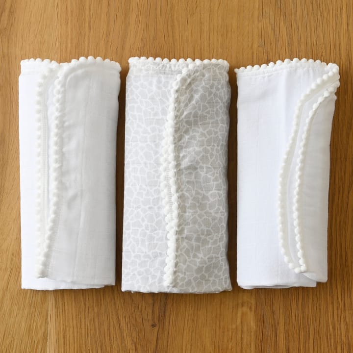 Pom Pom muslinfilt 40x40 cm 3-pack, Pearl & Giraffe gray Jack o Juno