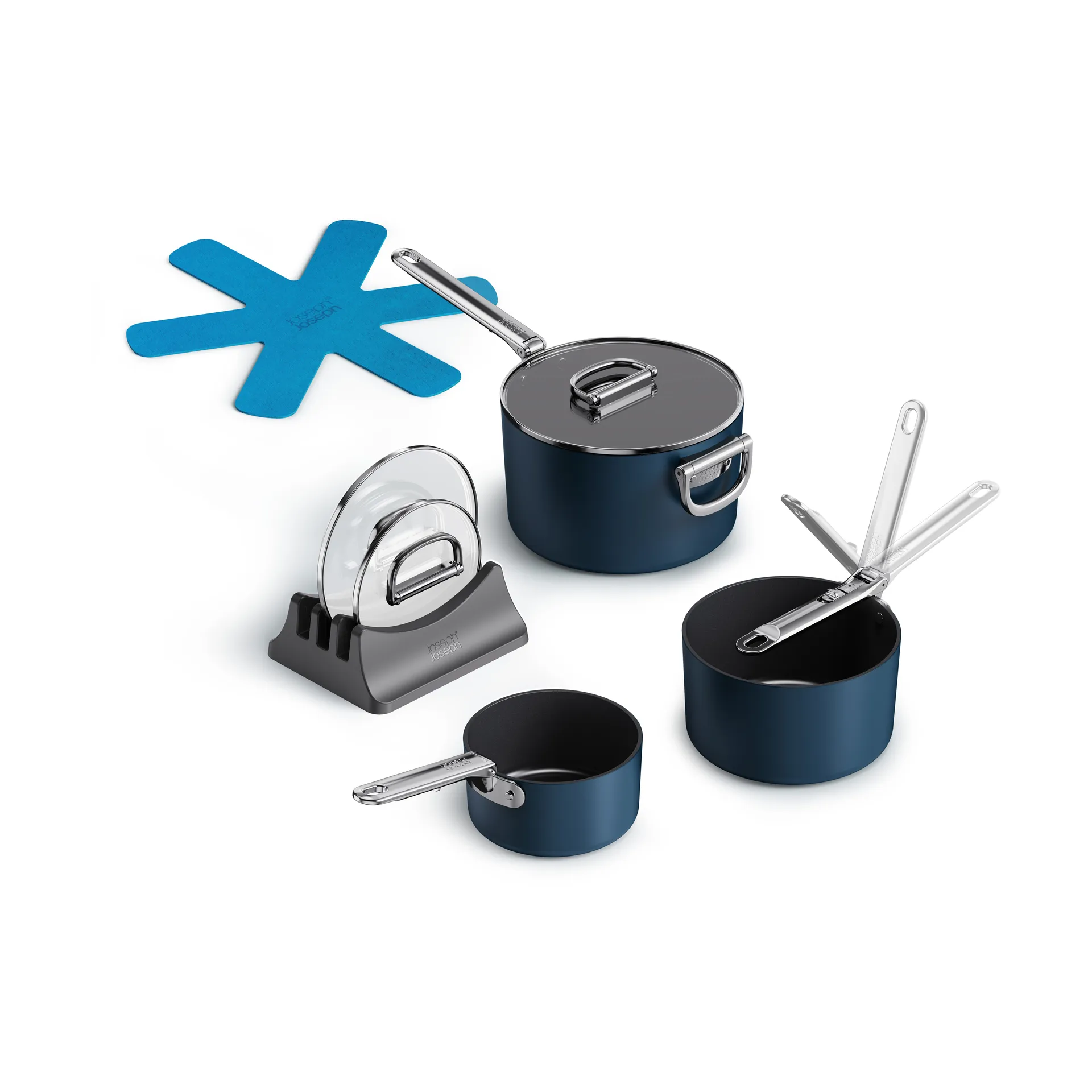 Space non stick kastrull 8 delar, Blå Joseph Joseph