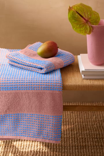 Check handduk 50x100 cm - Soft pink-blå - Juna