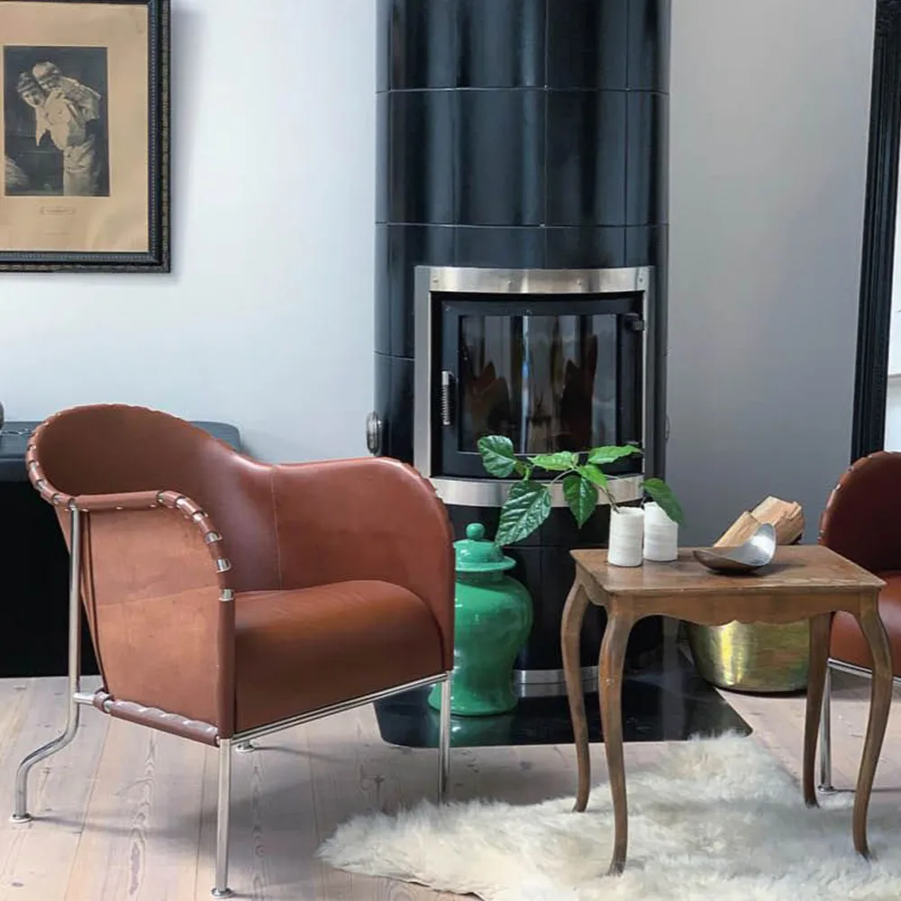 Bruno fåtölj, Kärnläder konjak-krom Källemo