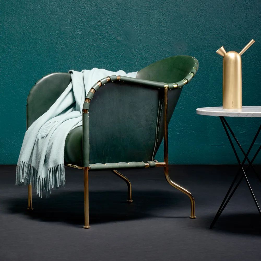 Bruno fåtölj, Läder natur-förkopprat stativ Källemo