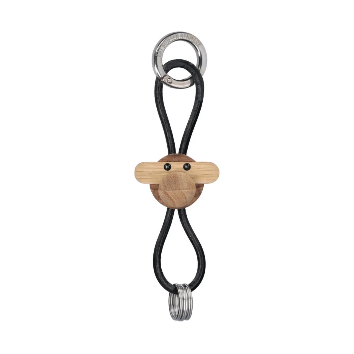 Kay Bojesen apa nyckelring, Teak-limbaträ, svart läder Kay Bojesen Denmark