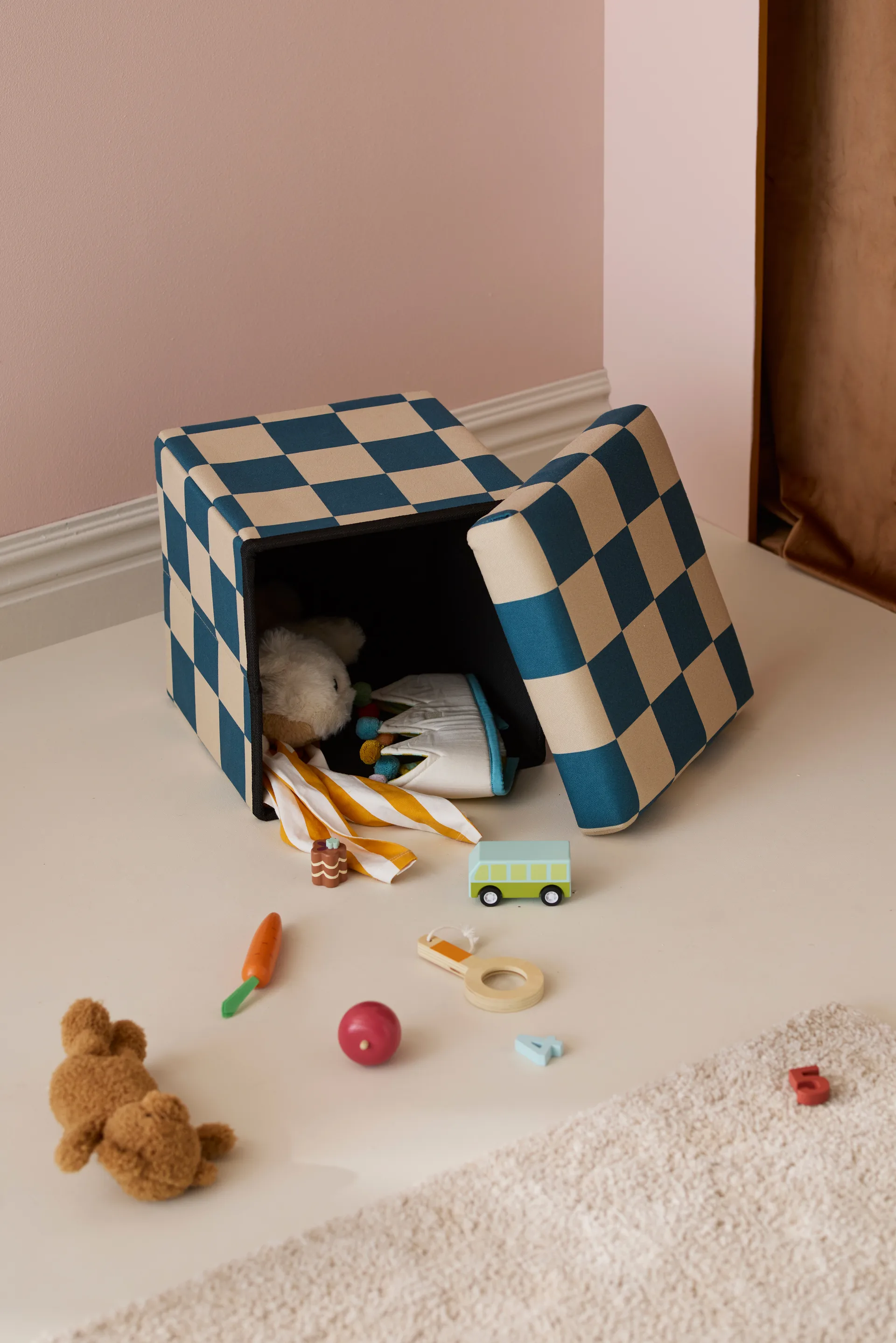 Sittpuff med förvaring ruta, Blågrön, 30x30 cm Kid's Concept