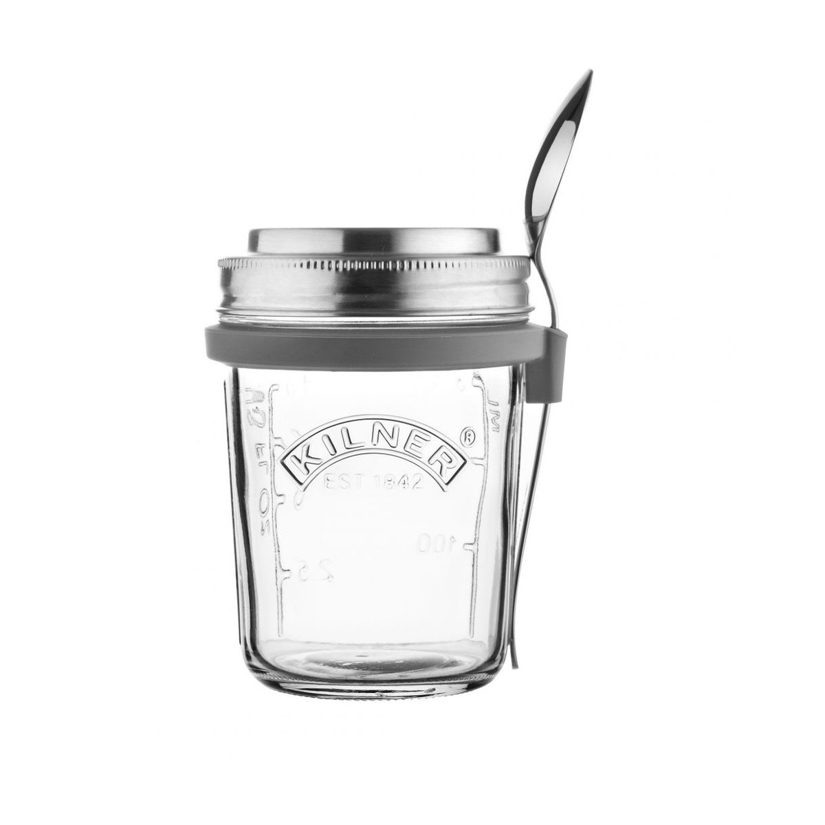 Kilner Frukostset glasskål + sked 0,35 L | Skandinavisk Design | Matlådor | Silverfärgad