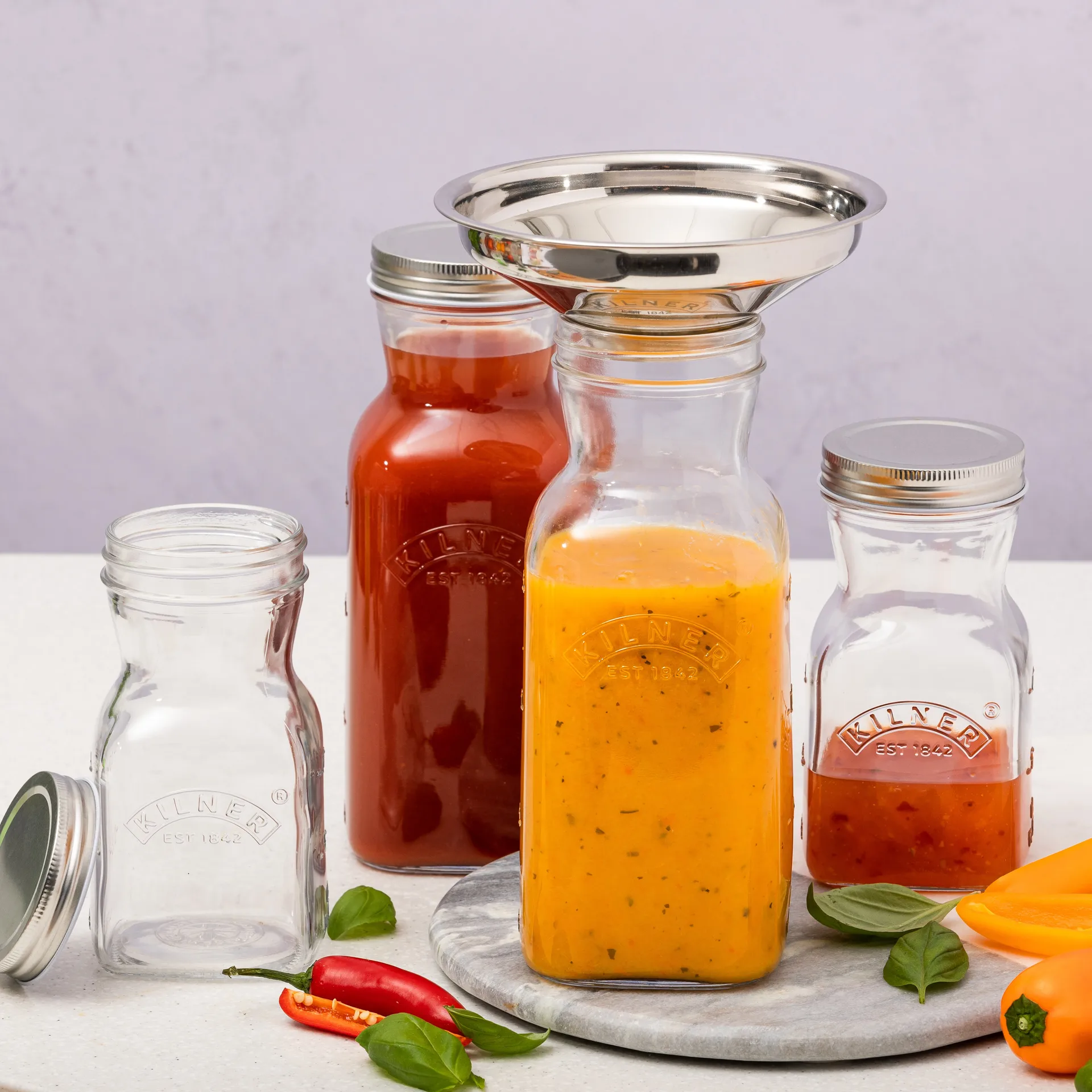 Kilner juice- och såsflaska, Klar-rostfritt stål, 1 L Kilner