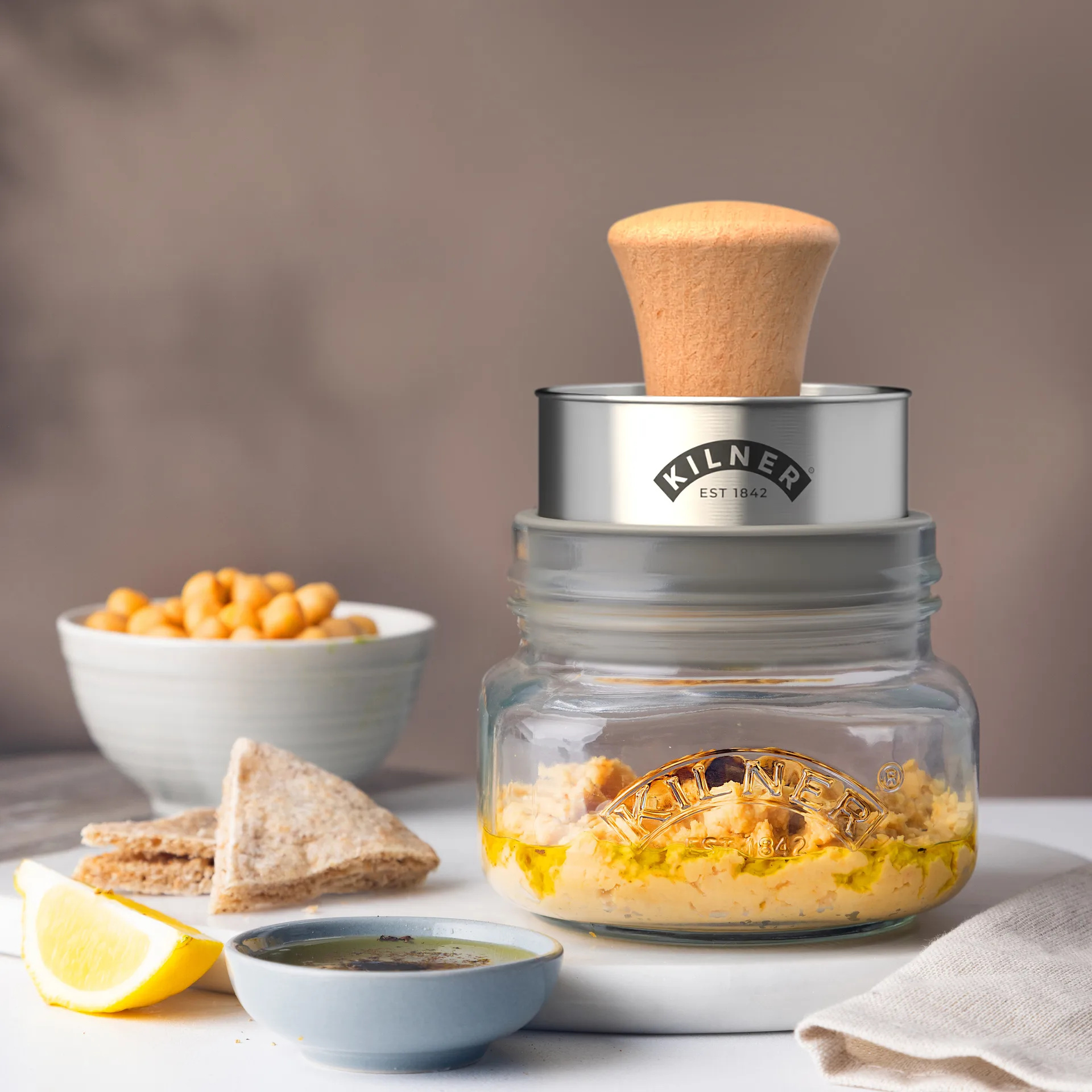 Kilner Mash & Store förvaringsburkset, Klar-rostfritt stål-trä, 0,5 L Kilner