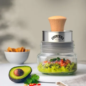 Kilner Mash & Store förvaringsburkset - Klar-rostfritt stål-trä, 0,5 L - Kilner