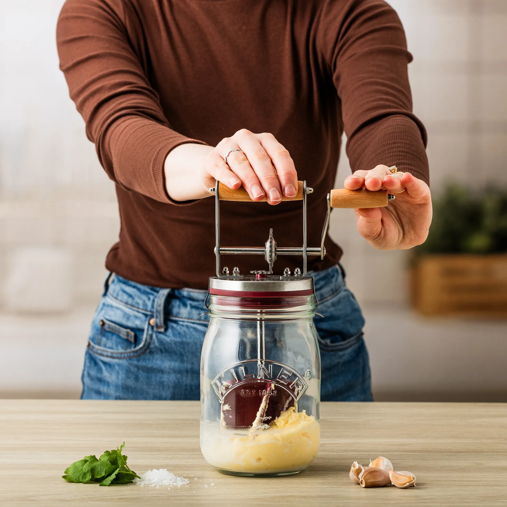 Kilner smörkärnare, Klar-röd, 1 L Kilner