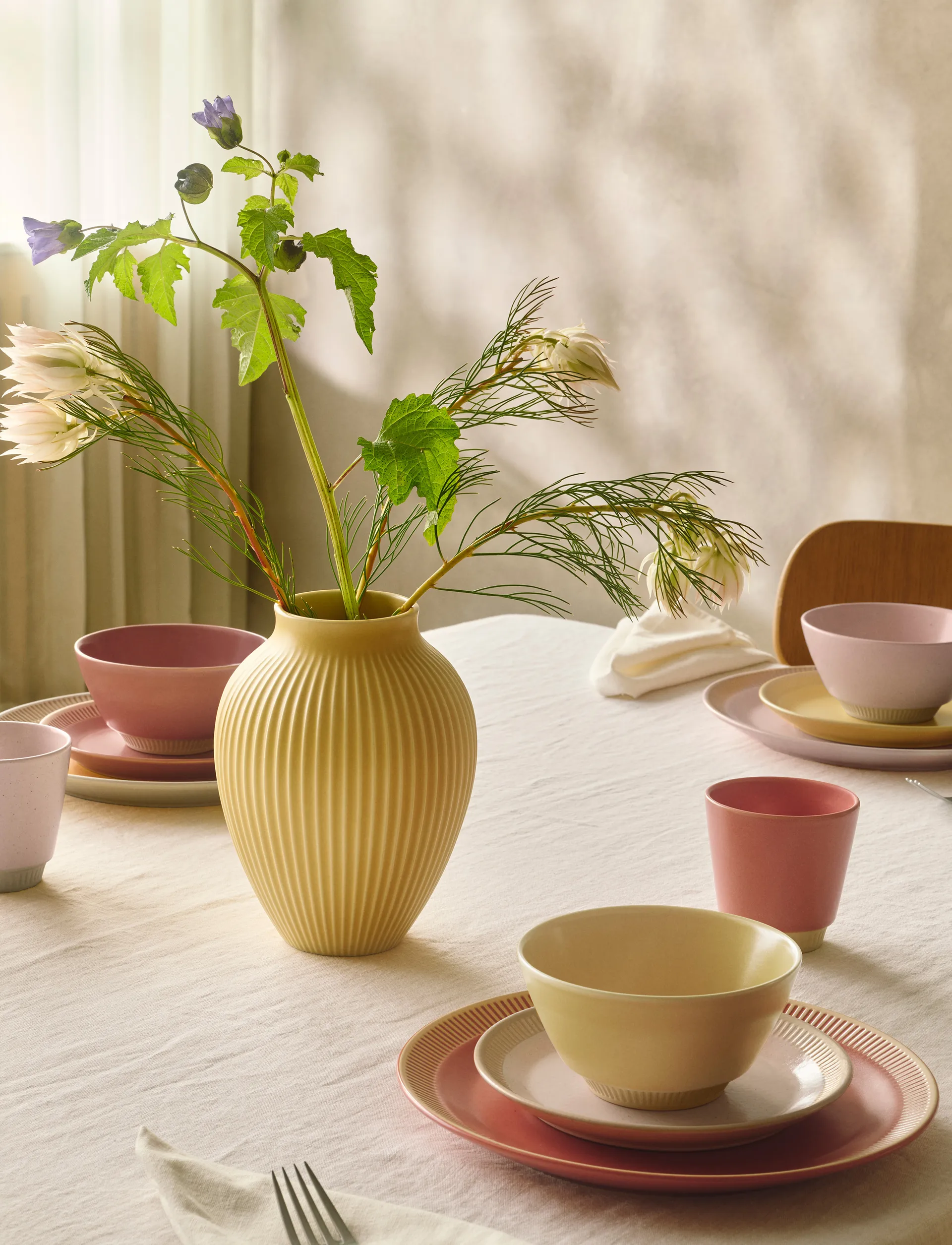 Knabstrup vas räfflad 12,5 cm, Yellow Knabstrup Keramik