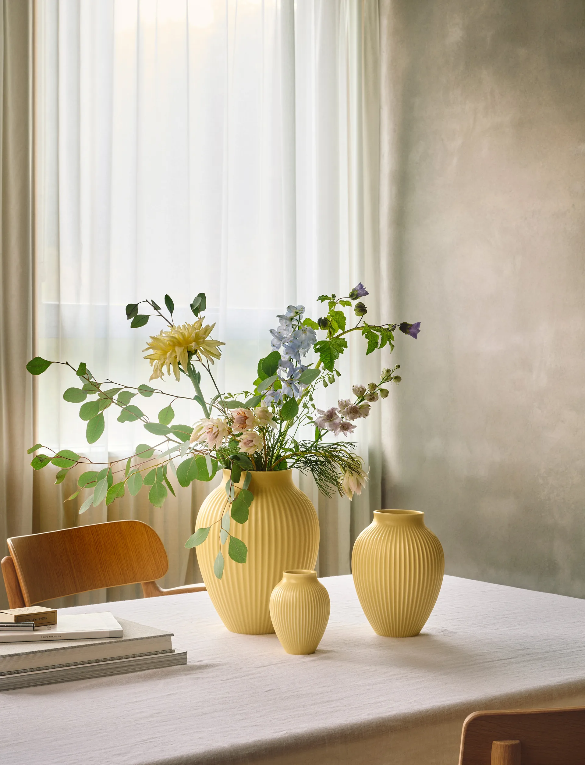 Knabstrup vas räfflad 12,5 cm, Yellow Knabstrup Keramik