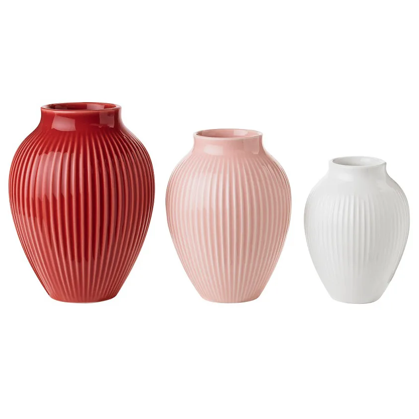 Knabstrup vas räfflad 3-pack, Bordeaux-rosa-vit Knabstrup Keramik