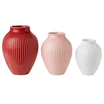 Knabstrup vas räfflad 3-pack - Bordeaux-rosa-vit - Knabstrup Keramik