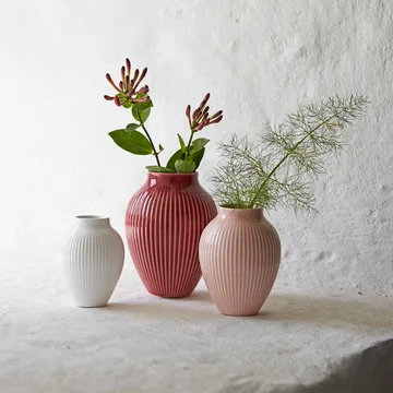 Knabstrup vas räfflad 3-pack - Bordeaux-rosa-vit - Knabstrup Keramik