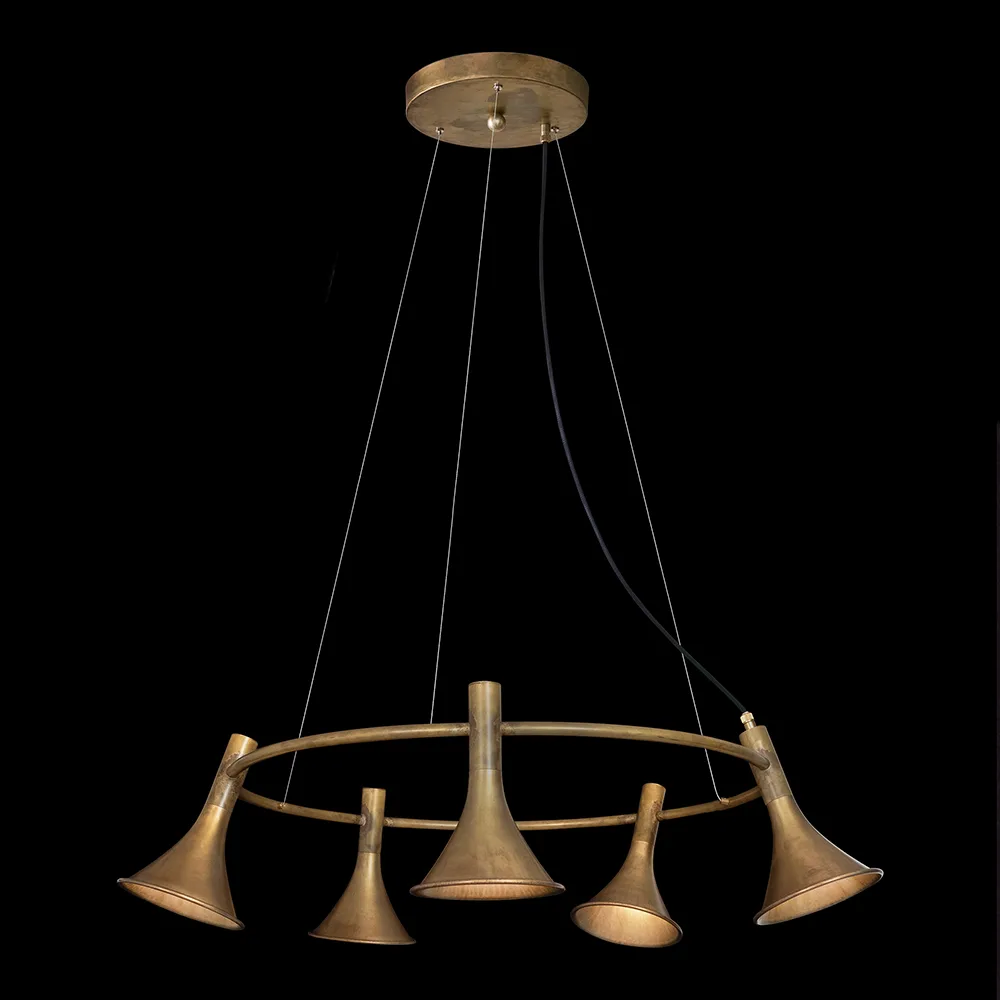 Megafon 5-Låg Rund pendel, rå mässing Konsthantverk