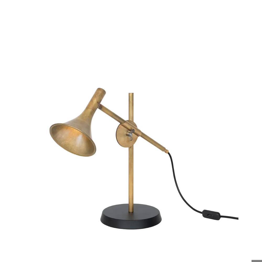 Konsthantverk Megafon bordslampa rå mässing, svart fot