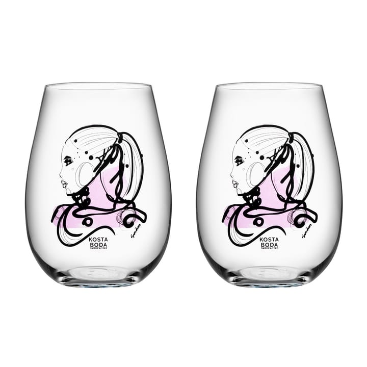 All about you glas 2-pack - love you (rosa) - Kosta Boda
