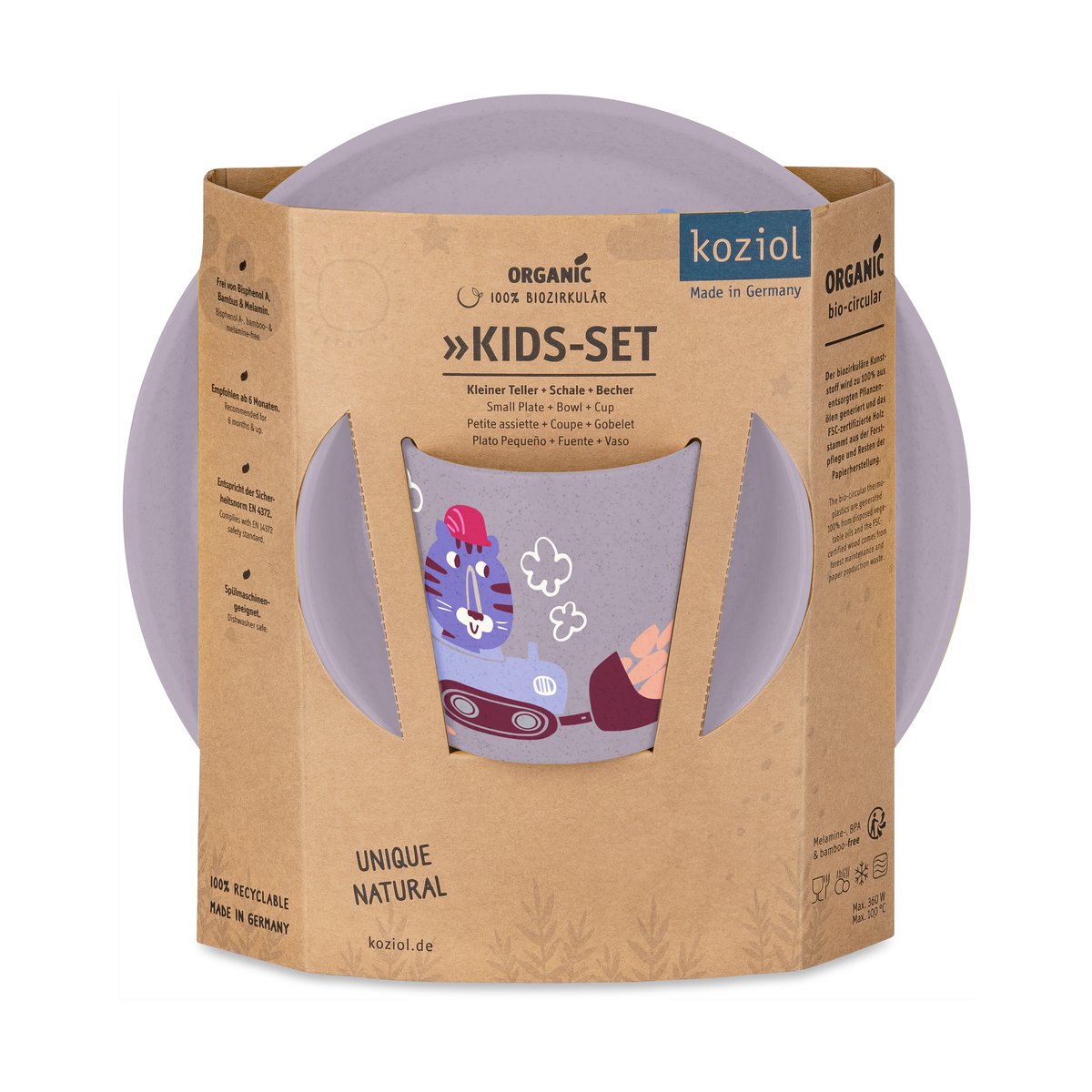 Koziol Connect barnservis 3 delar Lastbilar | Skandinavisk Design | Serviser & Startset | Lila