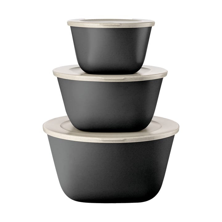Connect Stockholm skål+lock 3 delar biocirk plast - Nature ash grey - Koziol