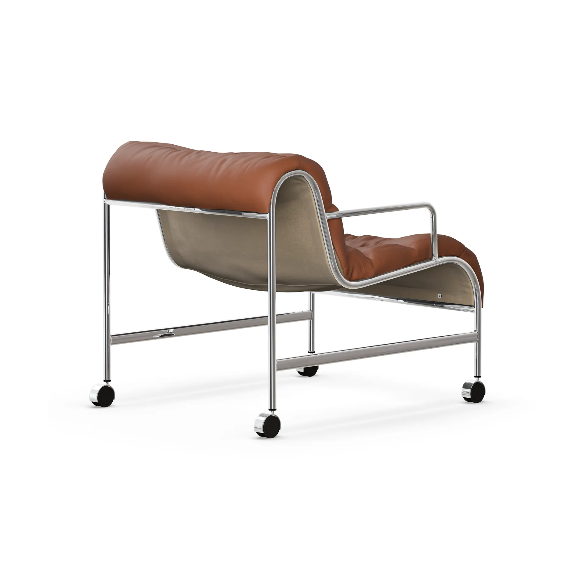 Sunny fåtölj med armstöd, Läder Cognac-kromstativ m. hjul Lammhults