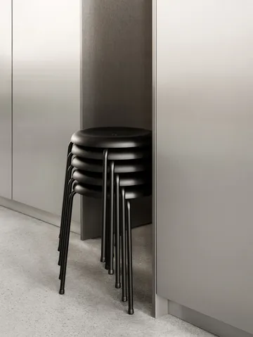 Taburett pall - Svart läder-kromat stativ, 45 cm - Lammhults