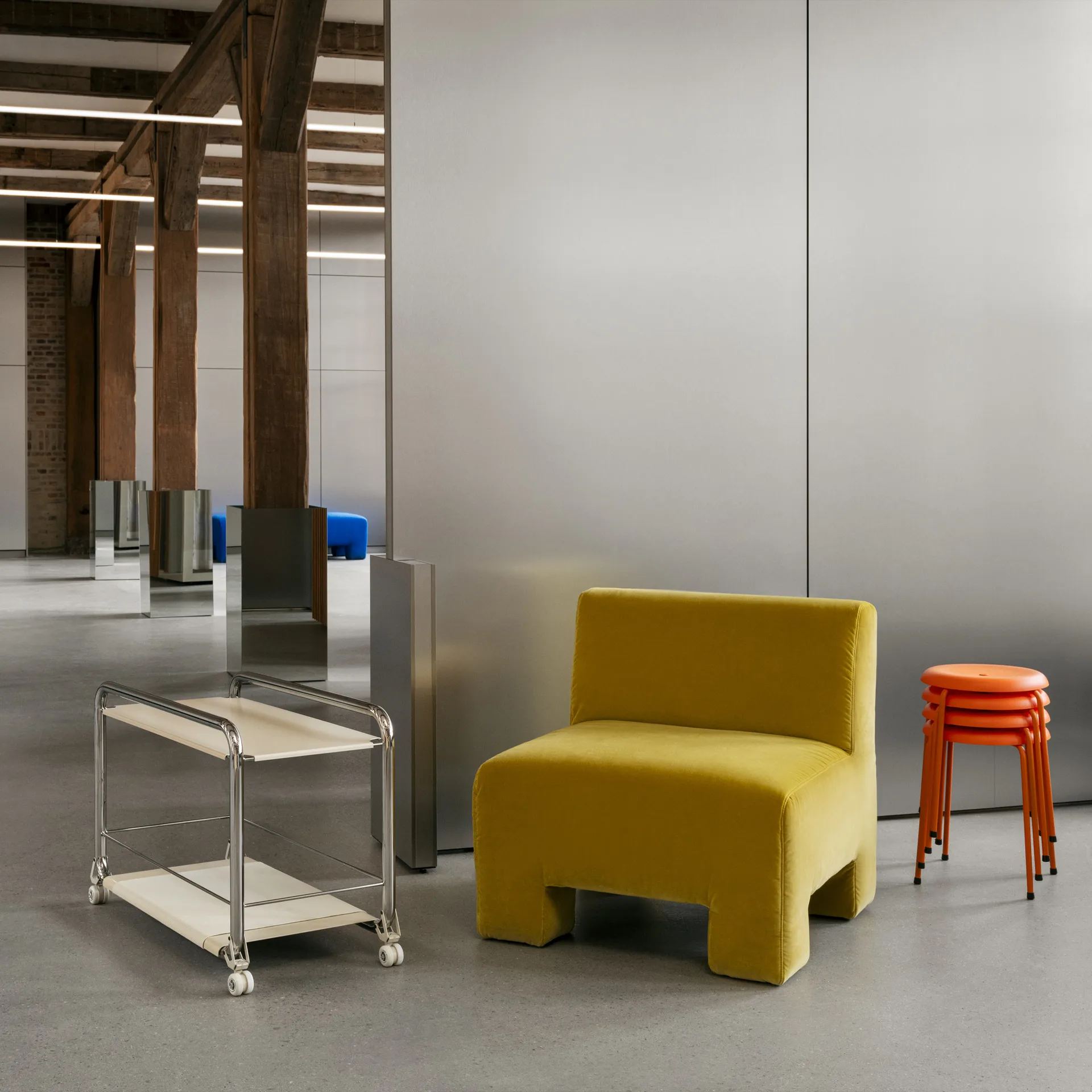 Tension rullvagn, Krom-beige-beige lädermatta Lammhults