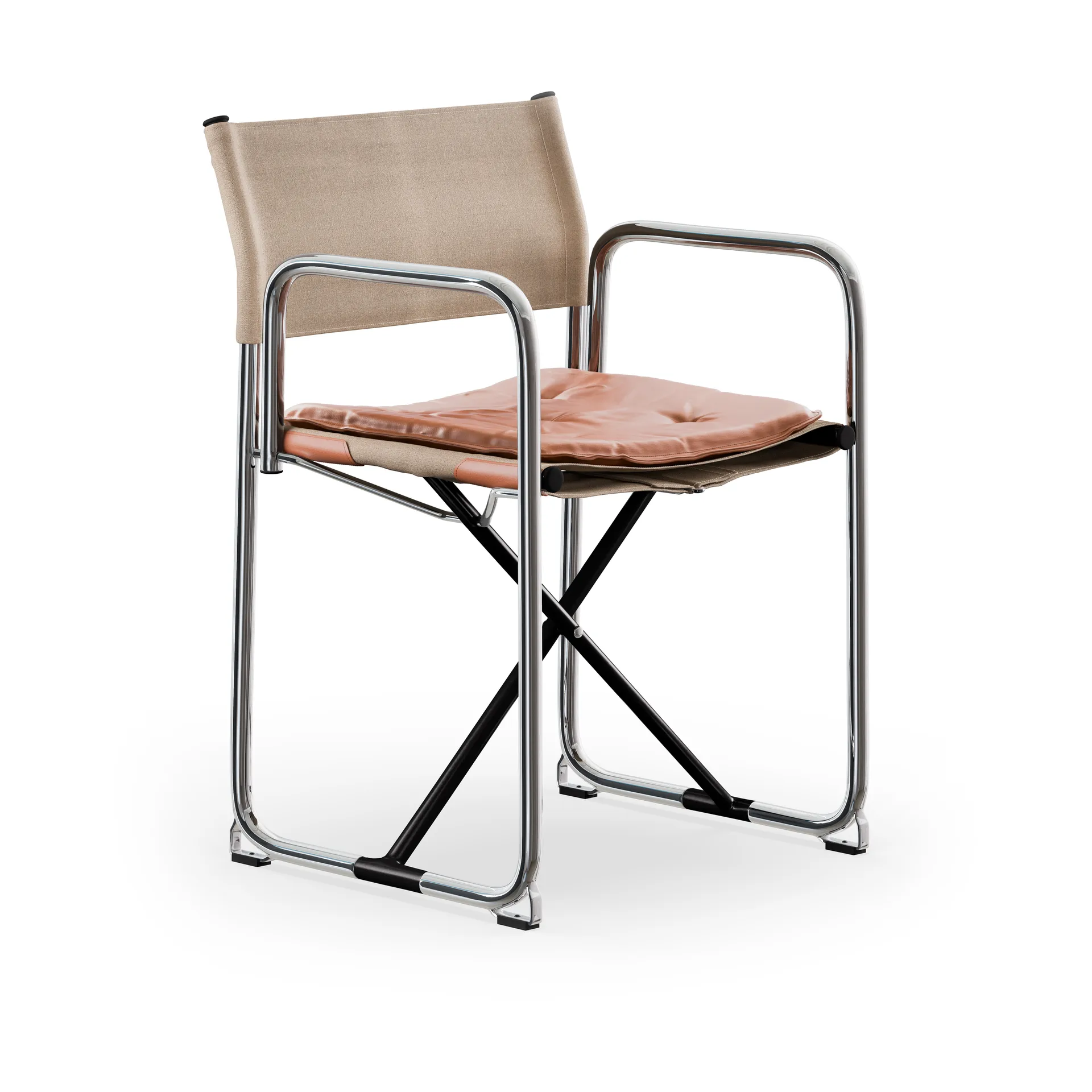 X75-2 karmstol, Linneväv natur-Elmo Nordic läder Cognac-kromade ben Lammhults