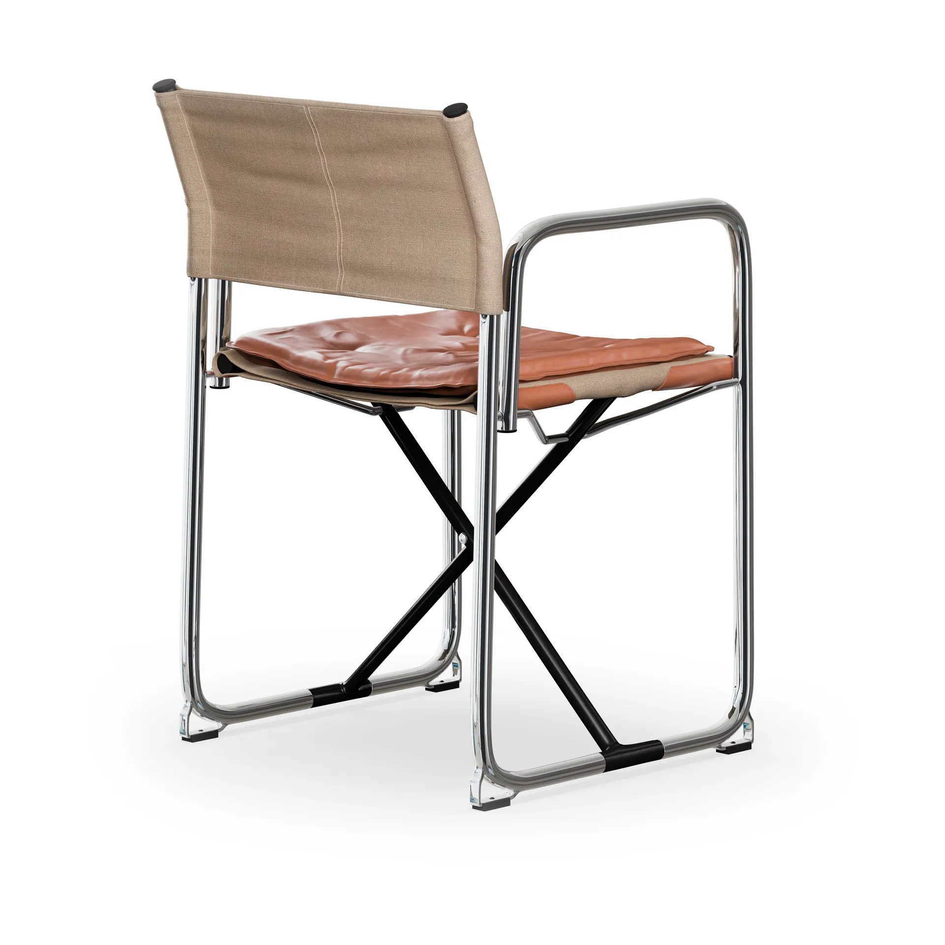 X75-2 karmstol, Linneväv natur-Elmo Nordic läder Cognac-kromade ben Lammhults