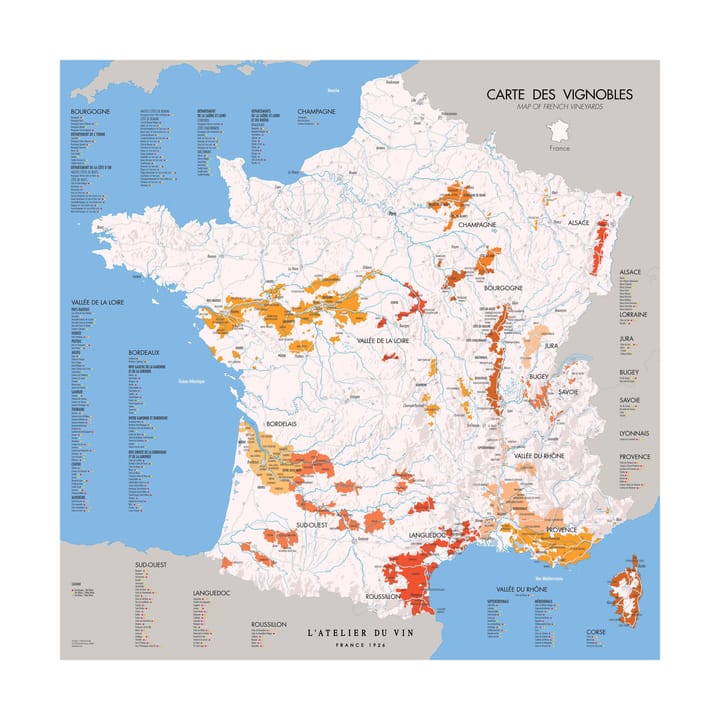 L'Atelier vinkarta Frankrike - 57x57 cm - L'Atelier du Vin