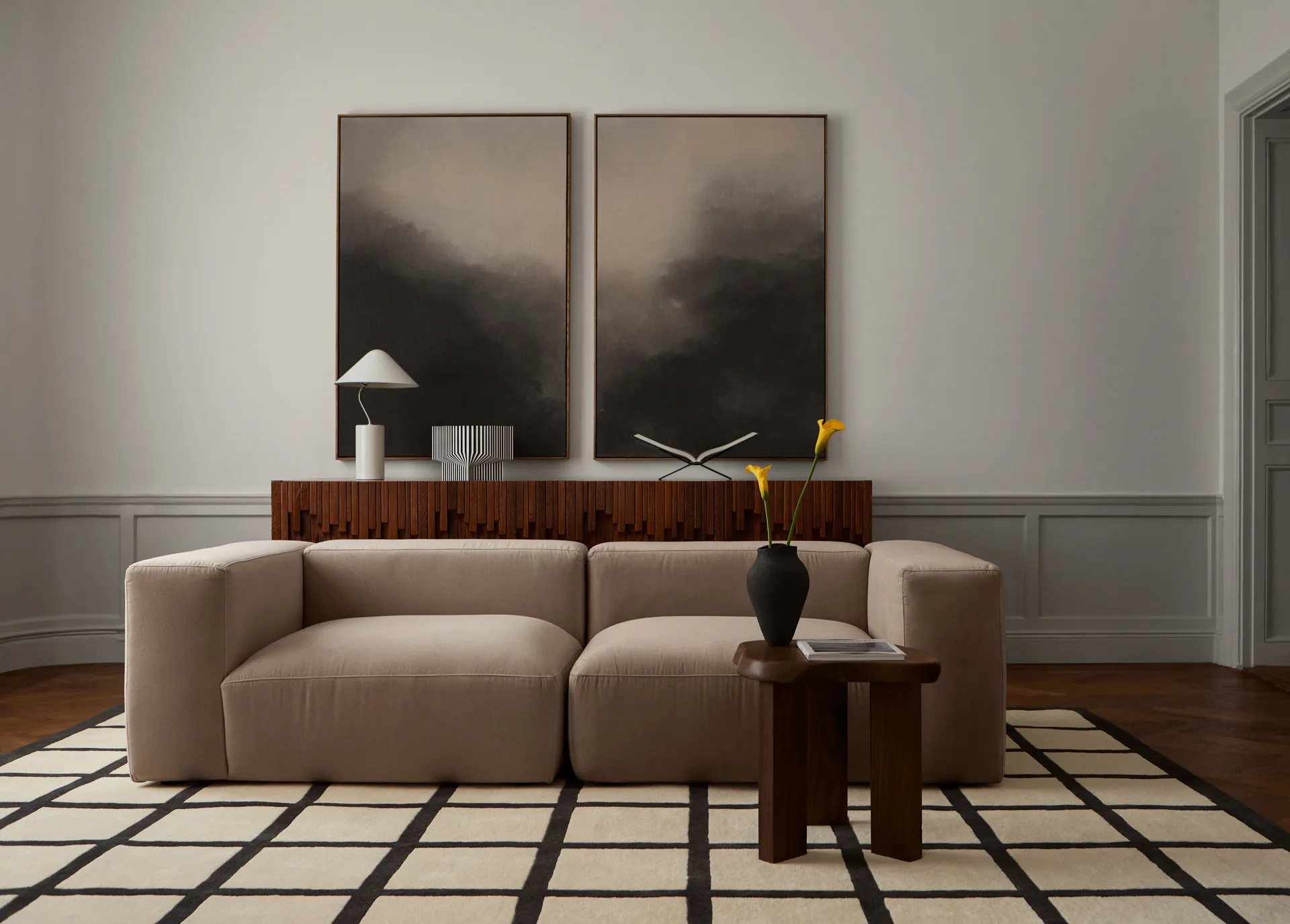 Avenue Checked ullmatta, Bone White, 200x300 cm Layered