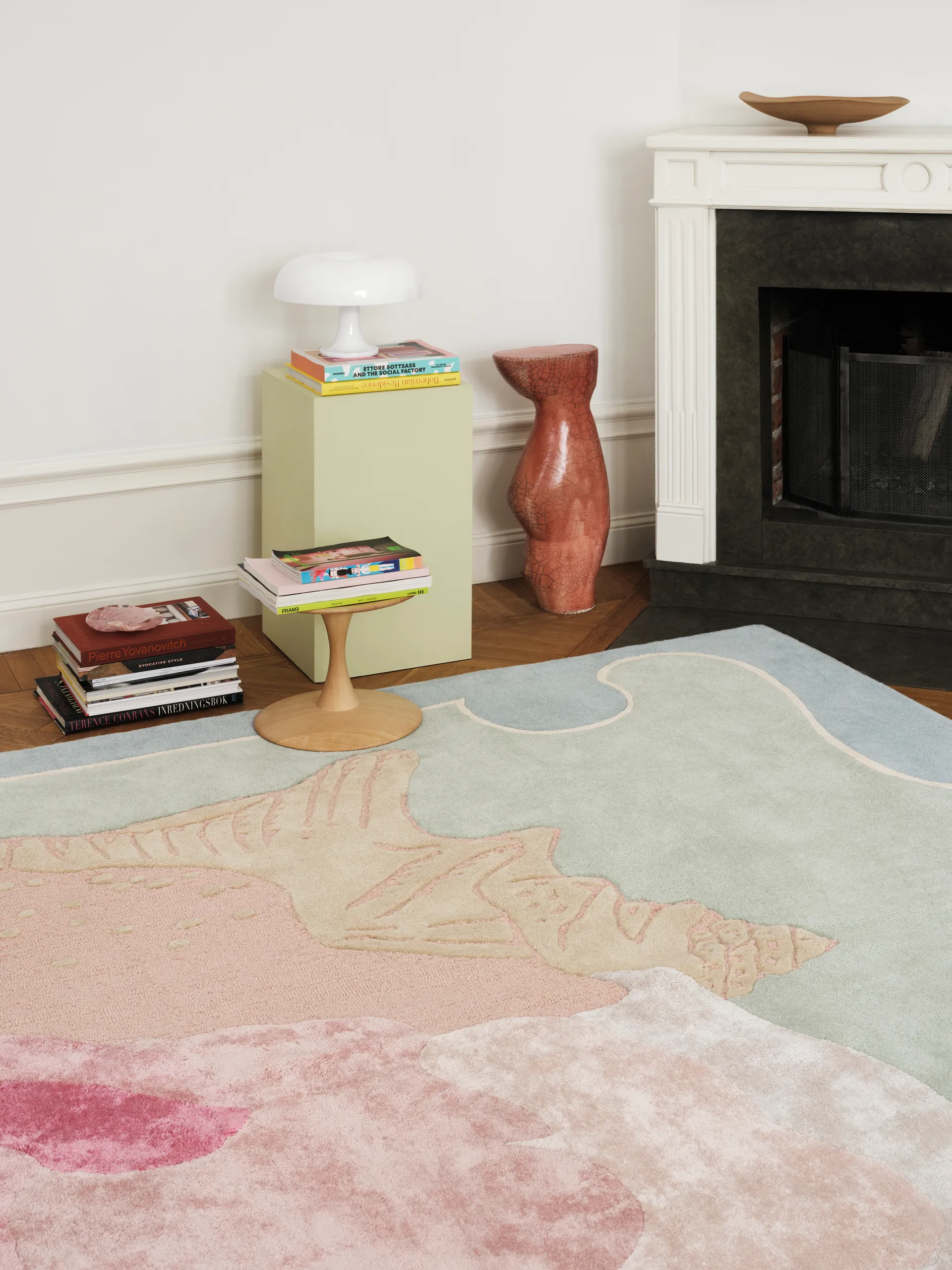 Shell mönstrad ullmatta, Blue, pink, 180x270 cm Layered