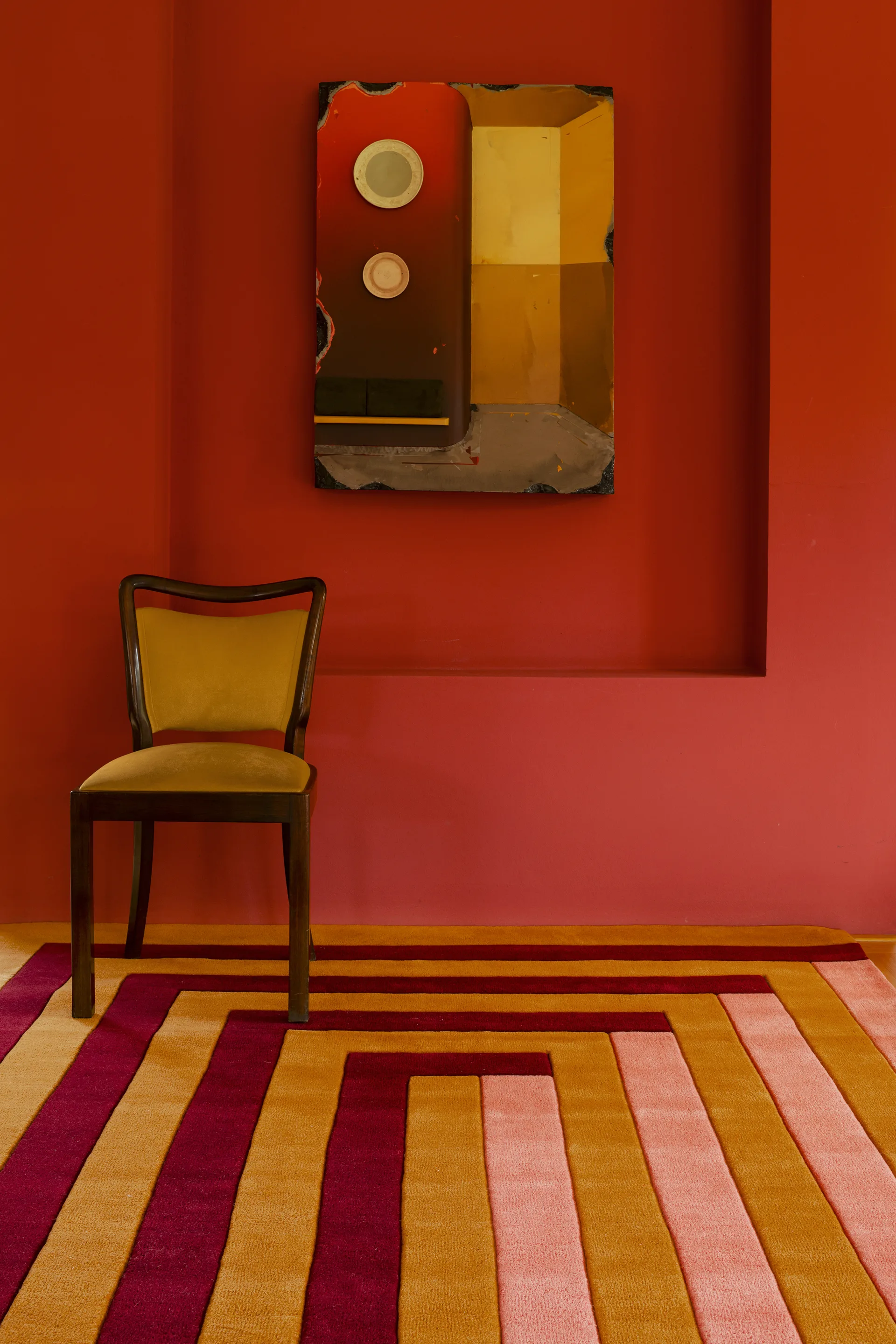 Teklan Labyrinth ullmatta, Coral pink, 180x270 cm Layered