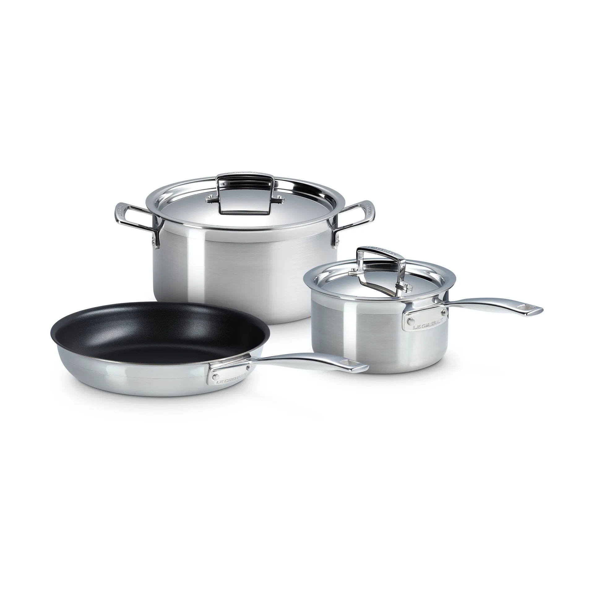 Le Creuset gryt- och stekpanneset, Rostfritt stål, 3 delar Le Creuset