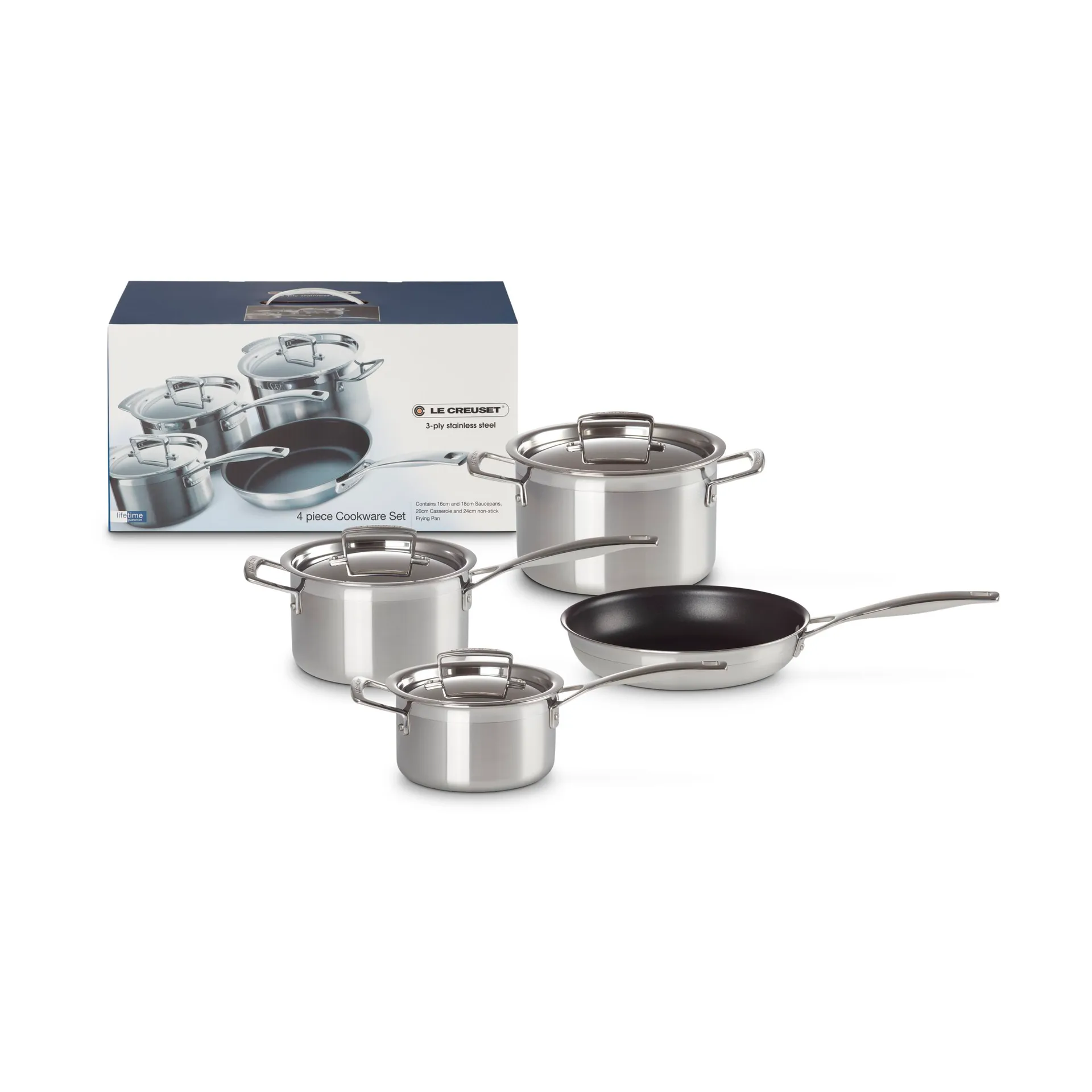 Le Creuset gryt- och stekpanneset, Rostfritt stål, 4 delar Le Creuset