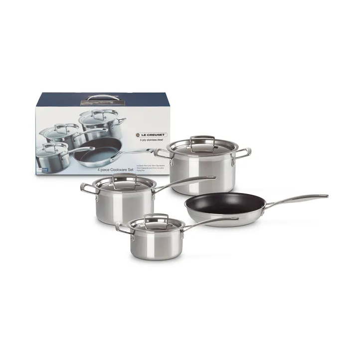 Le Creuset gryt- och stekpanneset - Rostfritt stål, 4 delar - Le Creuset
