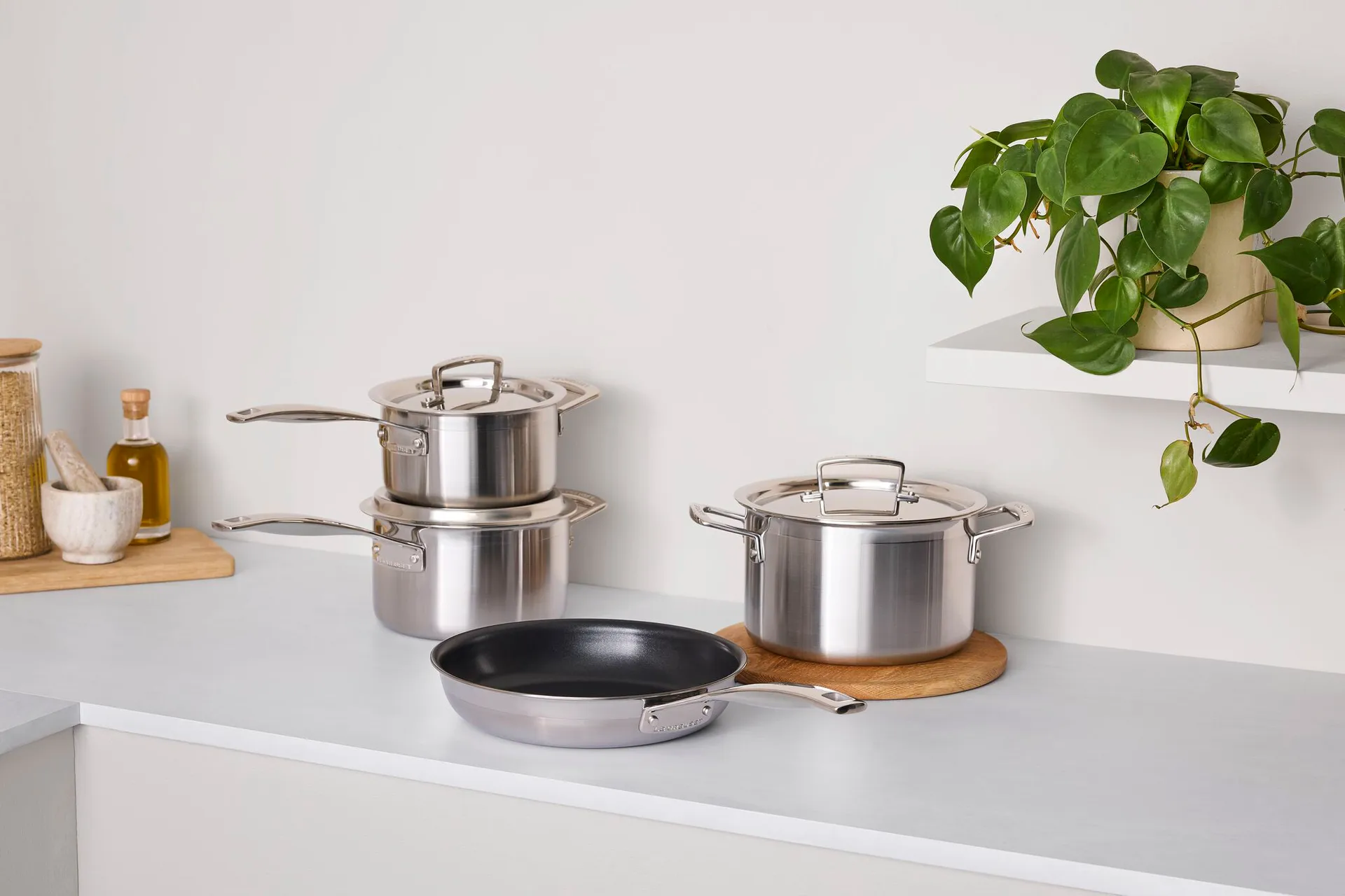 Le Creuset gryt- och stekpanneset, Rostfritt stål, 4 delar Le Creuset